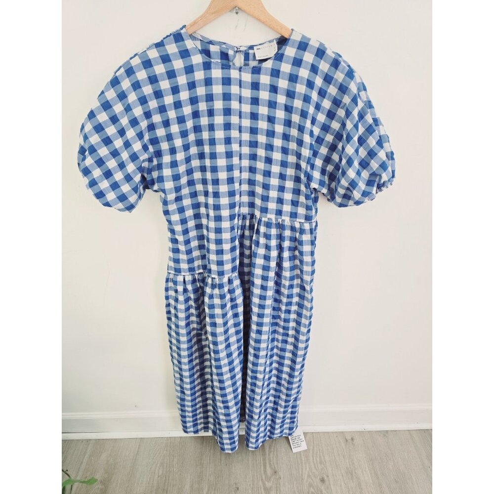 ASOS Curve Blue Gingham Cottagecore Midi Asymmetrical Dress 14 XL 1X Cotton
